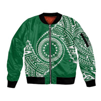 Cook Islands Gospel Day Sleeve Zip Bomber Jacket Green Tribal Curves