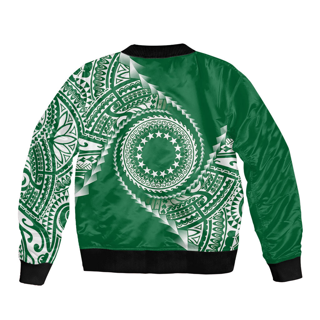 Cook Islands Gospel Day Sleeve Zip Bomber Jacket Green Tribal Curves