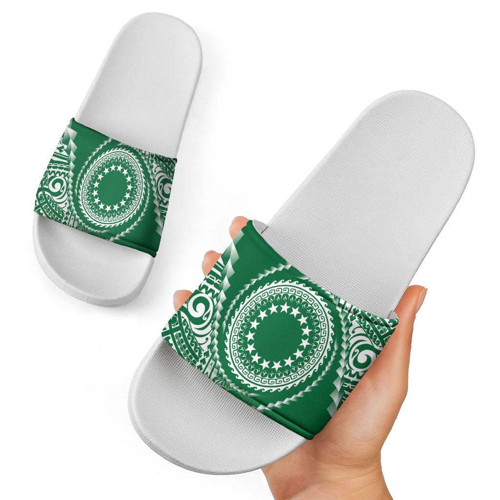 Cook Islands Gospel Day Slide Sandals Green Tribal Curves