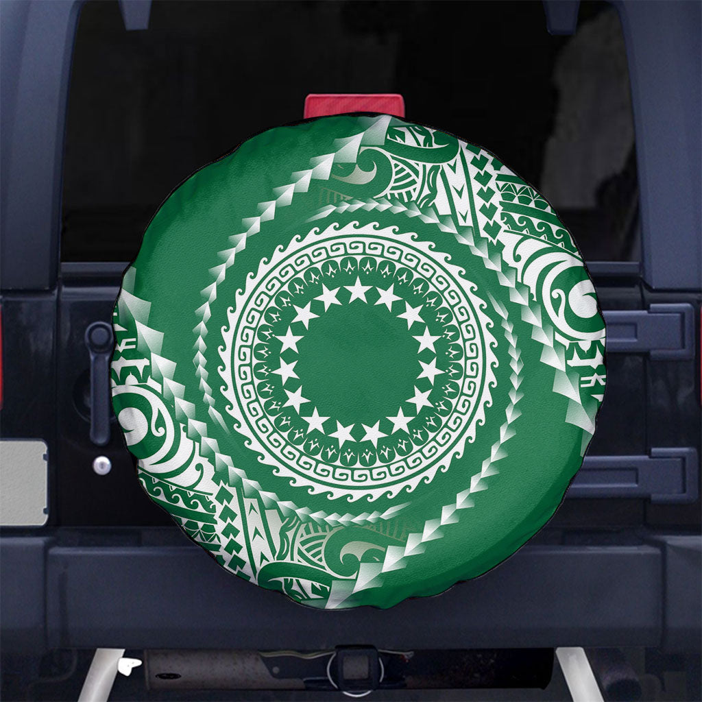 Cook Islands Gospel Day Spare Tire Cover Green Tribal Curves