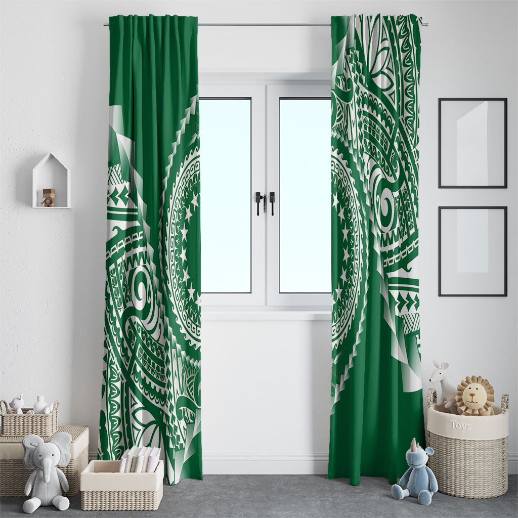 Cook Islands Gospel Day Window Curtain Green Tribal Curves