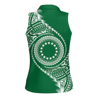 Cook Islands Gospel Day Women Sleeveless Polo Shirt Green Tribal Curves