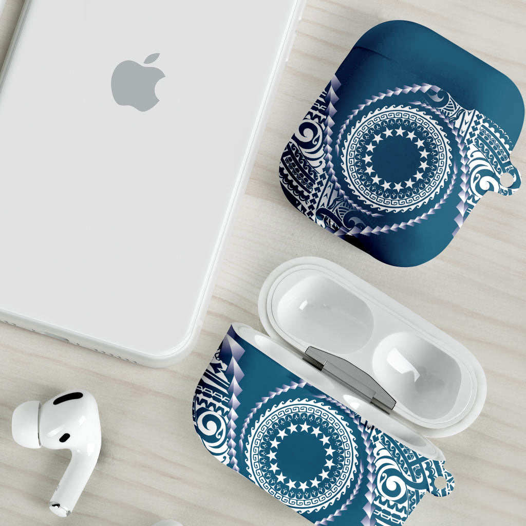 Cook Islands Gospel Day AirPods Case Blue Tribal Curves