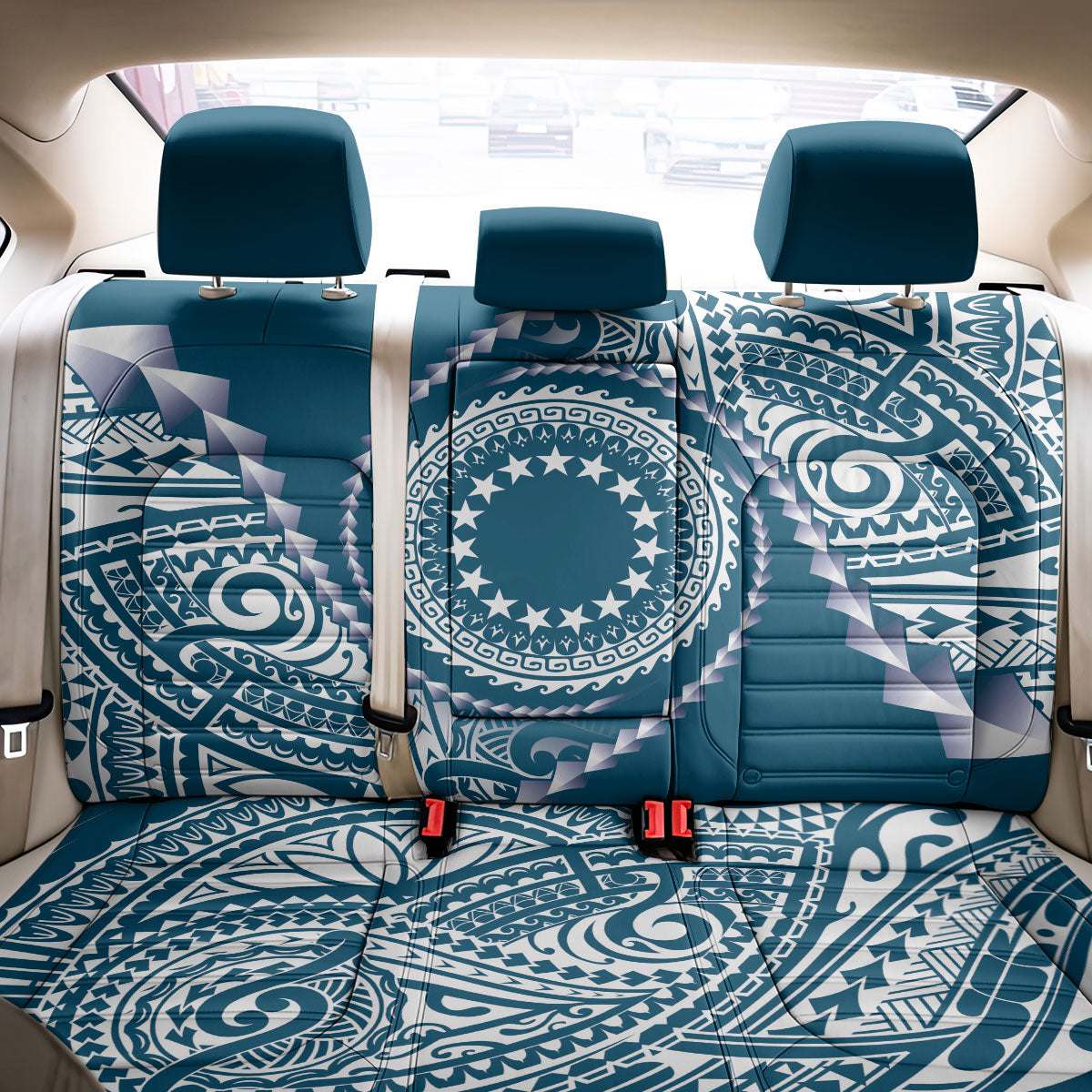 Cook Islands Gospel Day Back Car Seat Cover Blue Tribal Curves