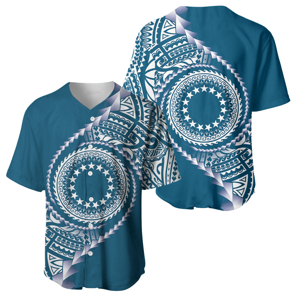 Cook Islands Gospel Day Baseball Jersey Blue Tribal Curves