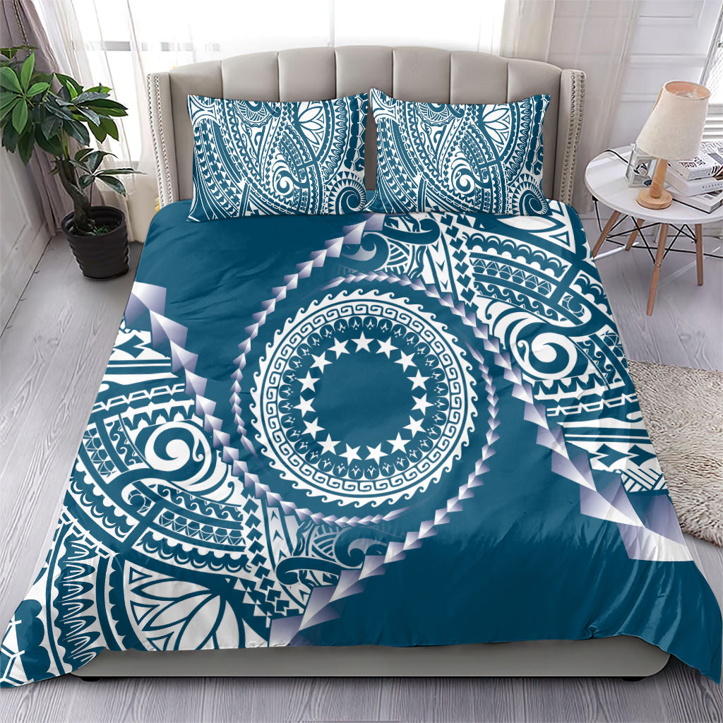 Cook Islands Gospel Day Bedding Set Blue Tribal Curves