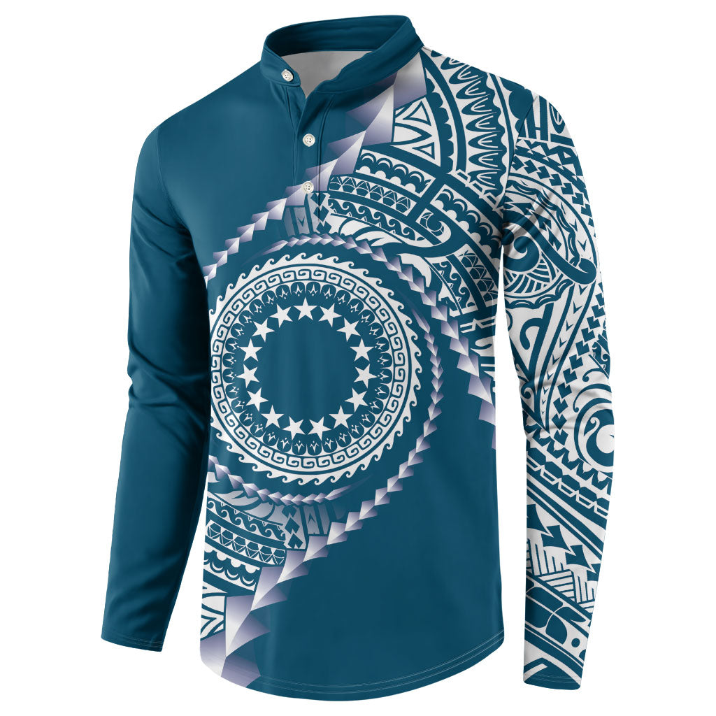 Cook Islands Gospel Day Button Sweatshirt Blue Tribal Curves