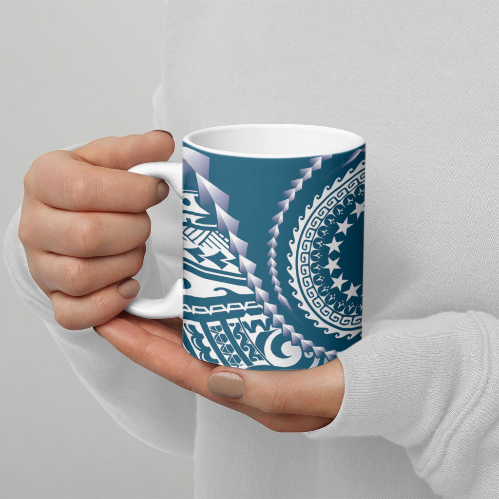 Cook Islands Gospel Day Ceramic Mug Blue Tribal Curves