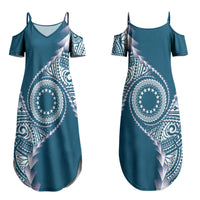 Cook Islands Gospel Day Couples Matching Summer Maxi Dress and Hawaiian Shirt Blue Tribal Curves