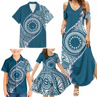 Cook Islands Gospel Day Family Matching Summer Maxi Dress and Hawaiian Shirt Blue Tribal Curves