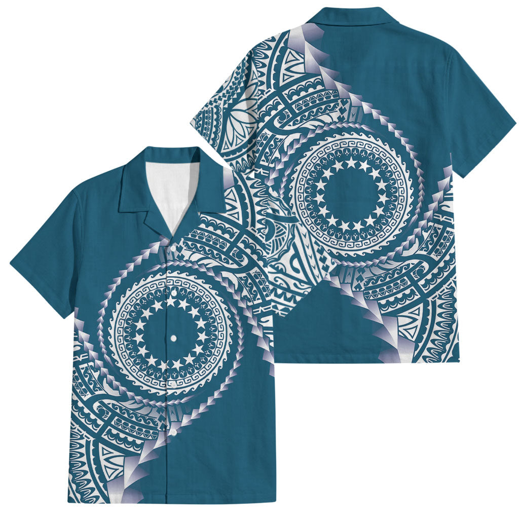Cook Islands Gospel Day Family Matching Summer Maxi Dress and Hawaiian Shirt Blue Tribal Curves