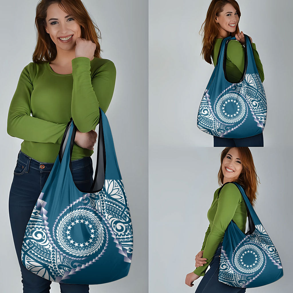 Cook Islands Gospel Day Grocery Bag Blue Tribal Curves