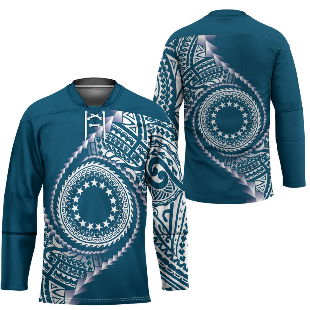 Cook Islands Gospel Day Hockey Jersey Blue Tribal Curves