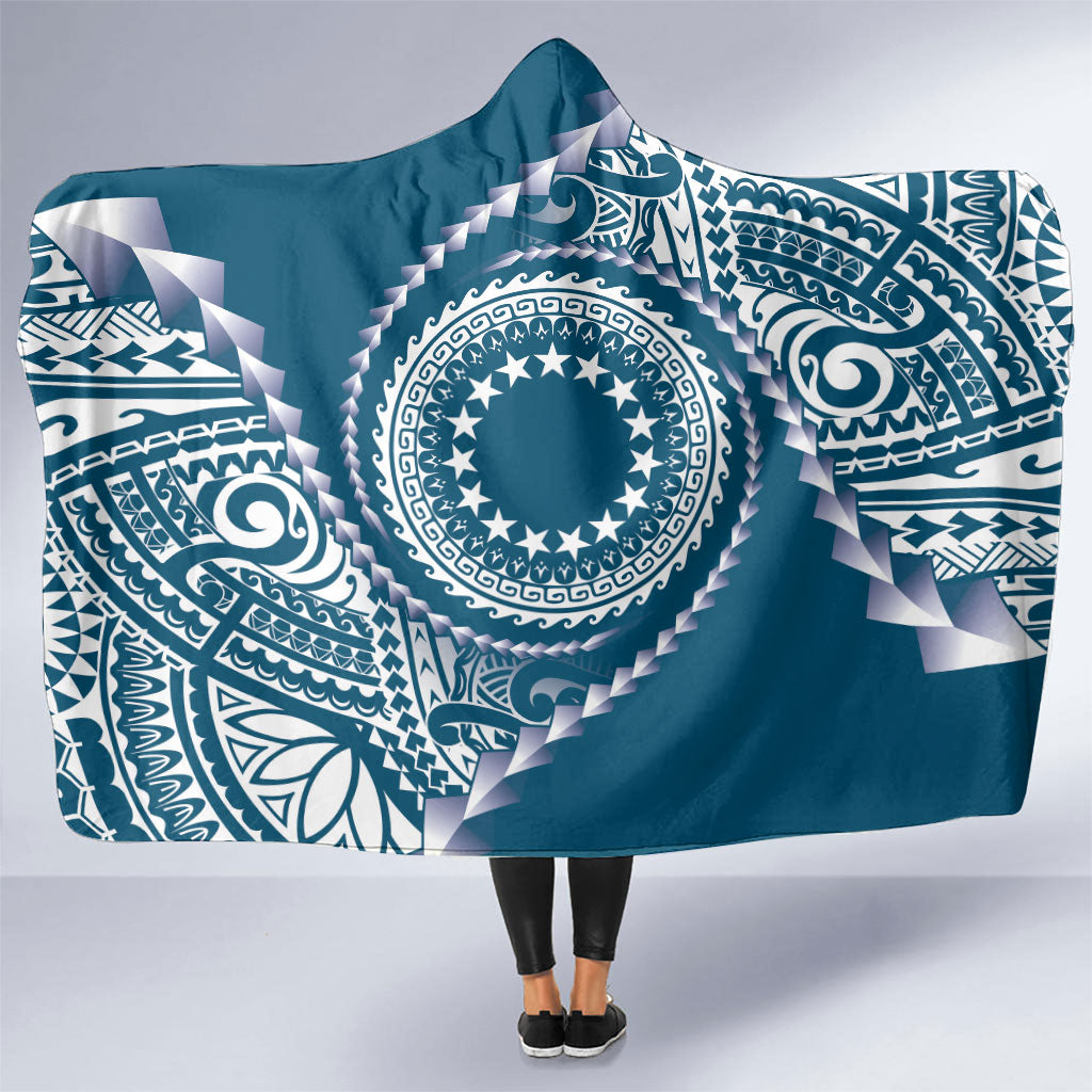 Cook Islands Gospel Day Hooded Blanket Blue Tribal Curves LT05 One Size Blue - Polynesian Pride