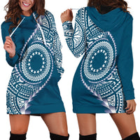 Cook Islands Gospel Day Hoodie Dress Blue Tribal Curves