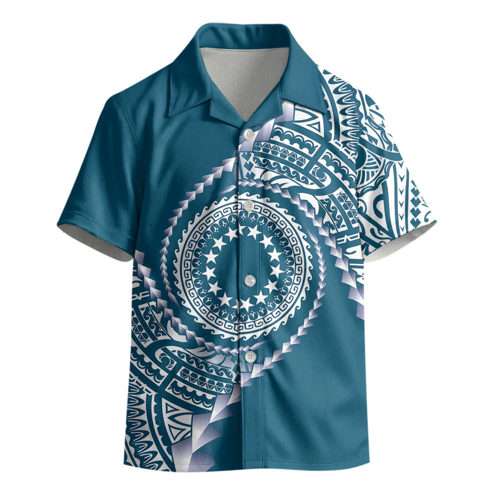 Cook Islands Gospel Day Kid Hawaiian Shirt Blue Tribal Curves LT05 - Polynesian Pride