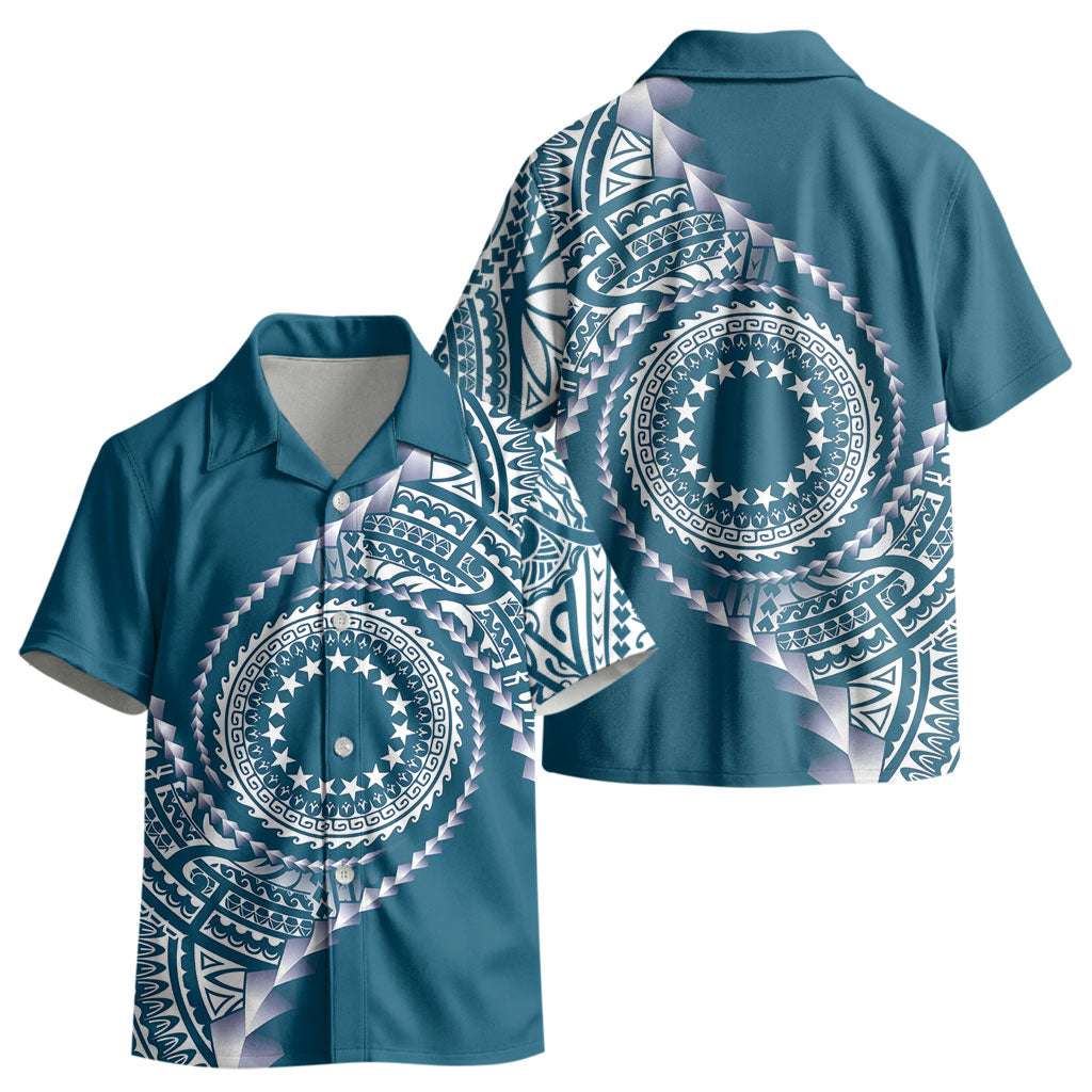 Cook Islands Gospel Day Kid Hawaiian Shirt Blue Tribal Curves LT05 - Polynesian Pride