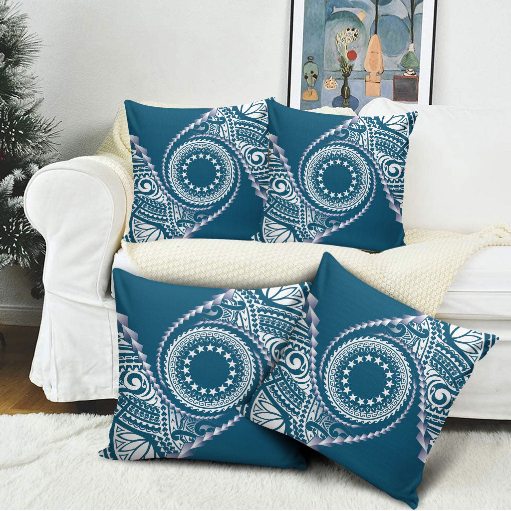 Cook Islands Gospel Day Pillow Cover Blue Tribal Curves