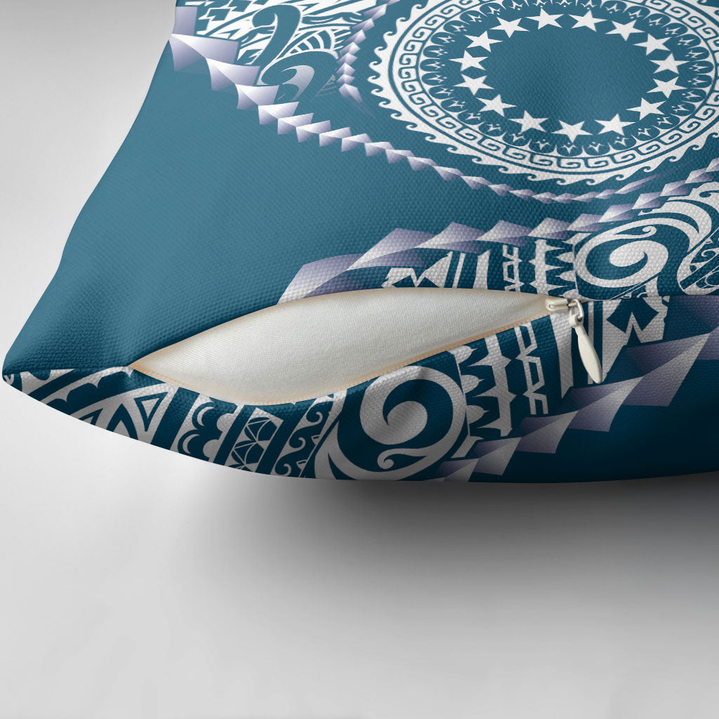 Cook Islands Gospel Day Pillow Cover Blue Tribal Curves