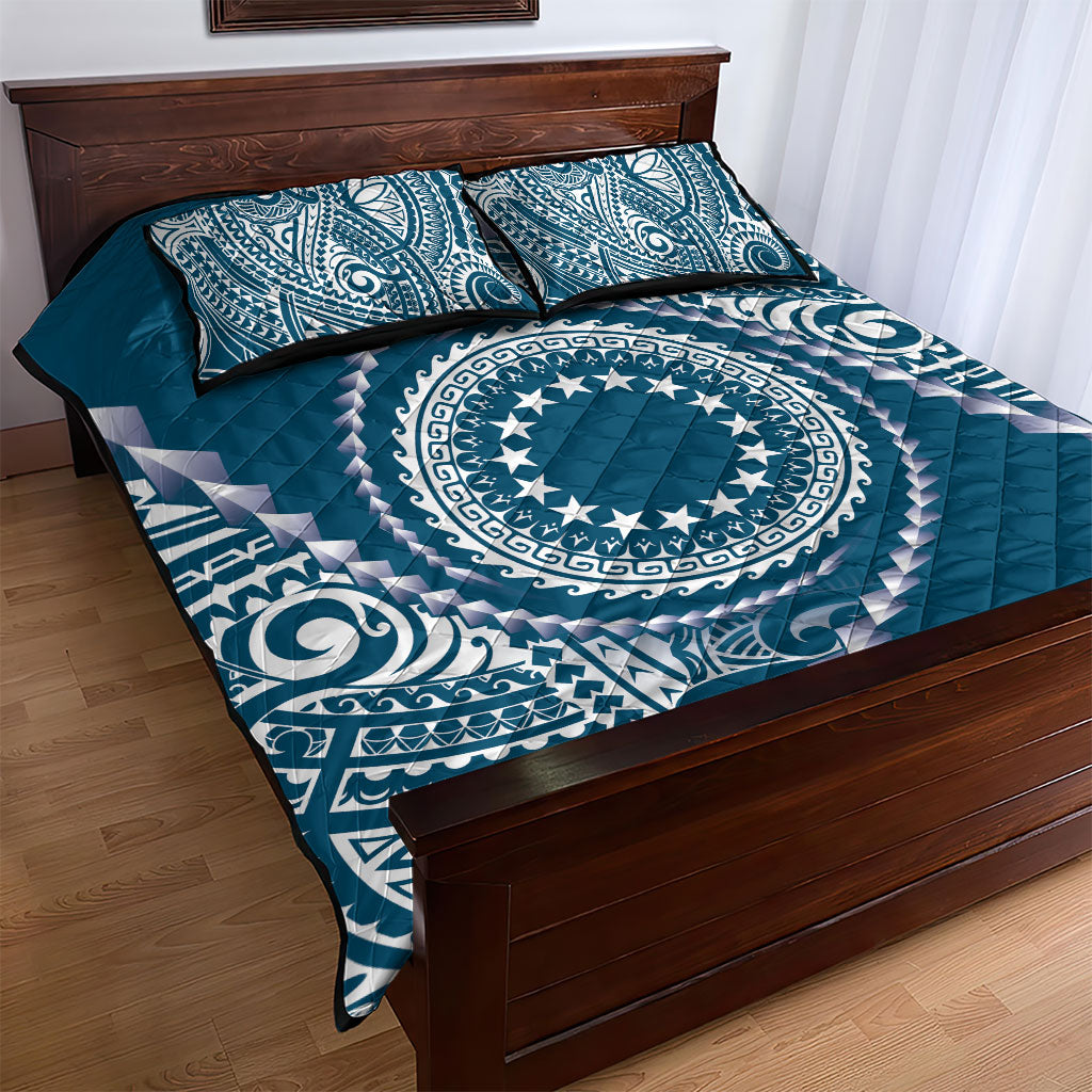 Cook Islands Gospel Day Quilt Bed Set Blue Tribal Curves