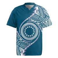 Cook Islands Gospel Day Rugby Jersey Blue Tribal Curves