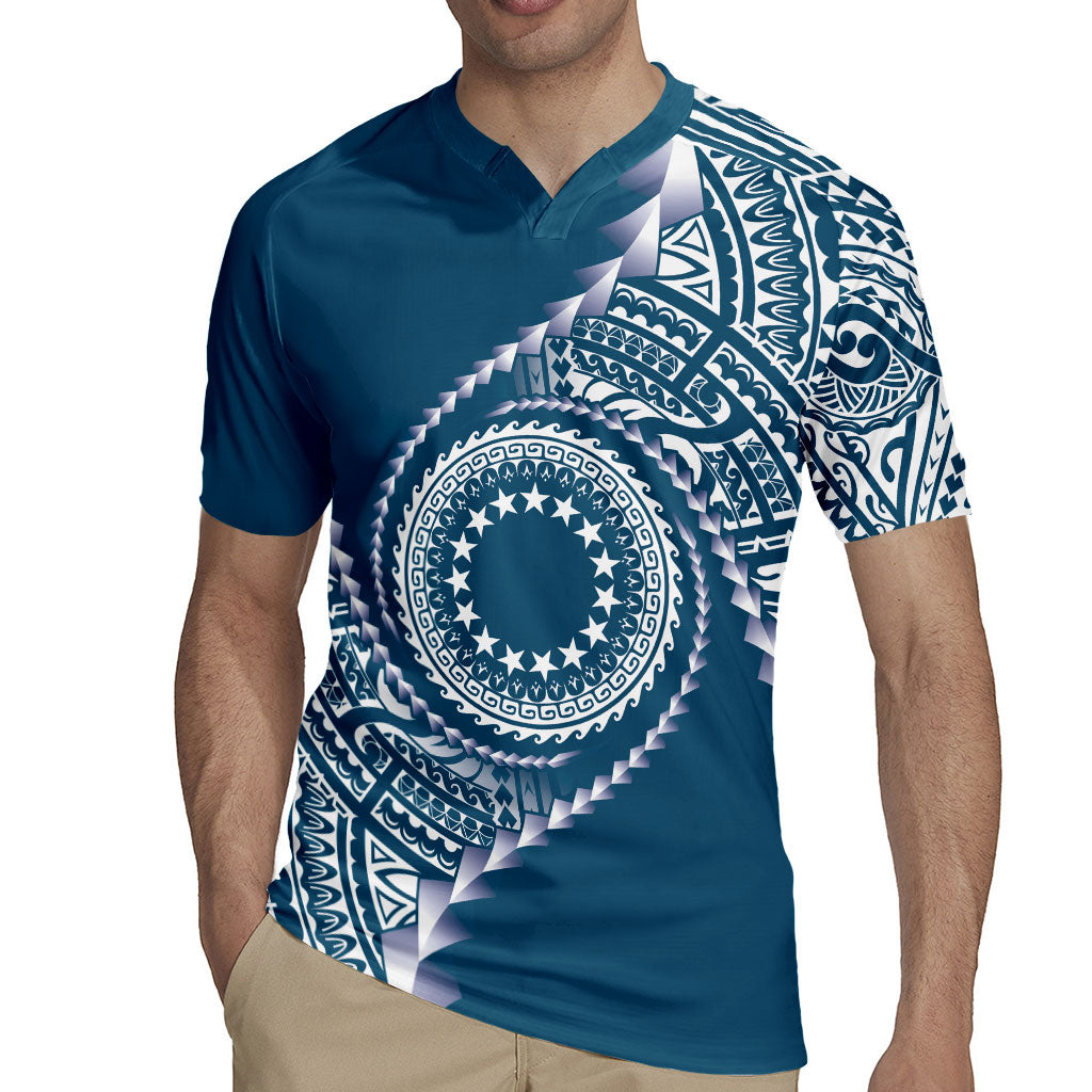 Cook Islands Gospel Day Rugby Jersey Blue Tribal Curves
