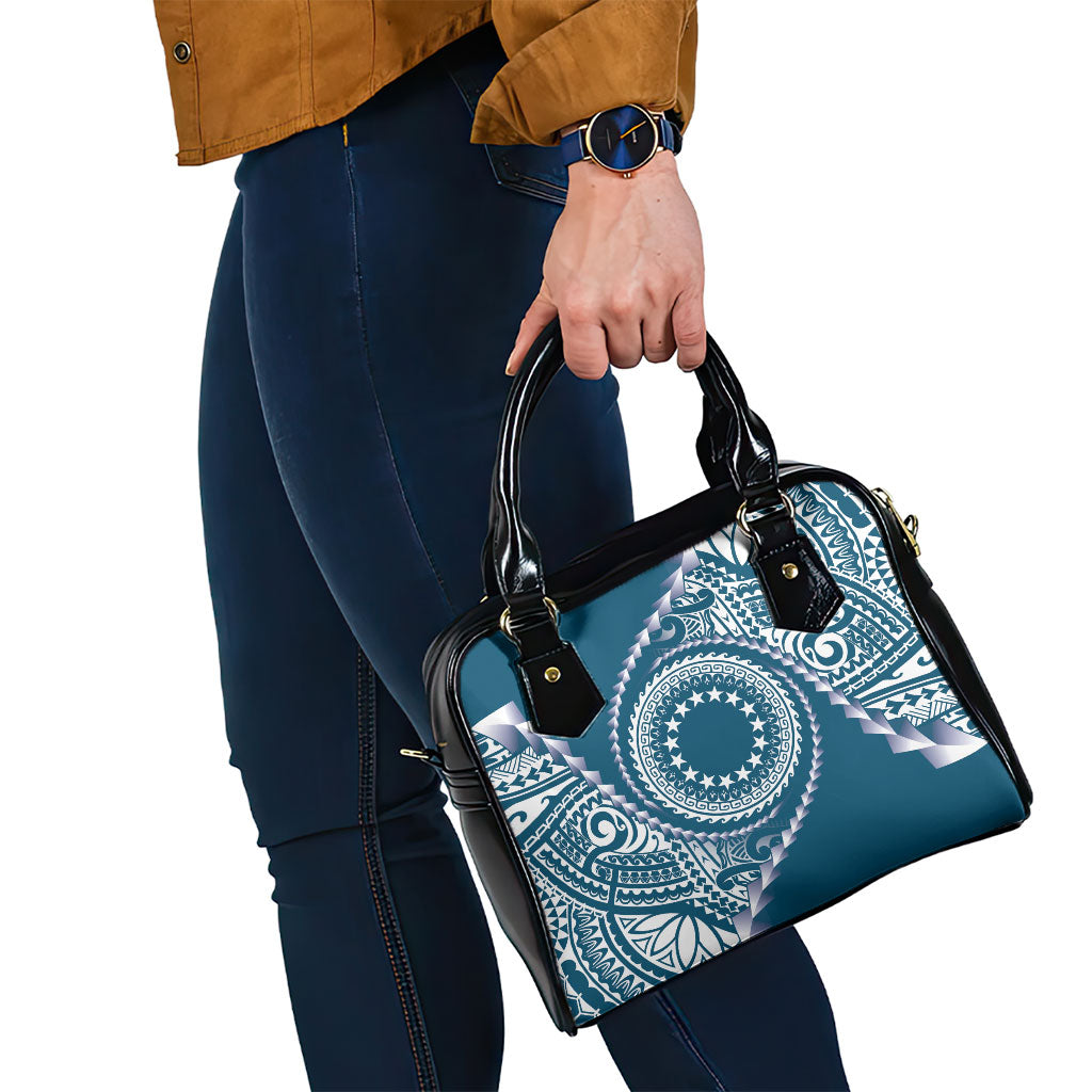 Cook Islands Gospel Day Shoulder Handbag Blue Tribal Curves