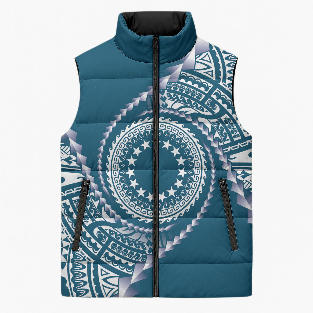 Cook Islands Gospel Day Sleeveless Puffer Jacket Blue Tribal Curves LT05 Unisex Blue - Polynesian Pride