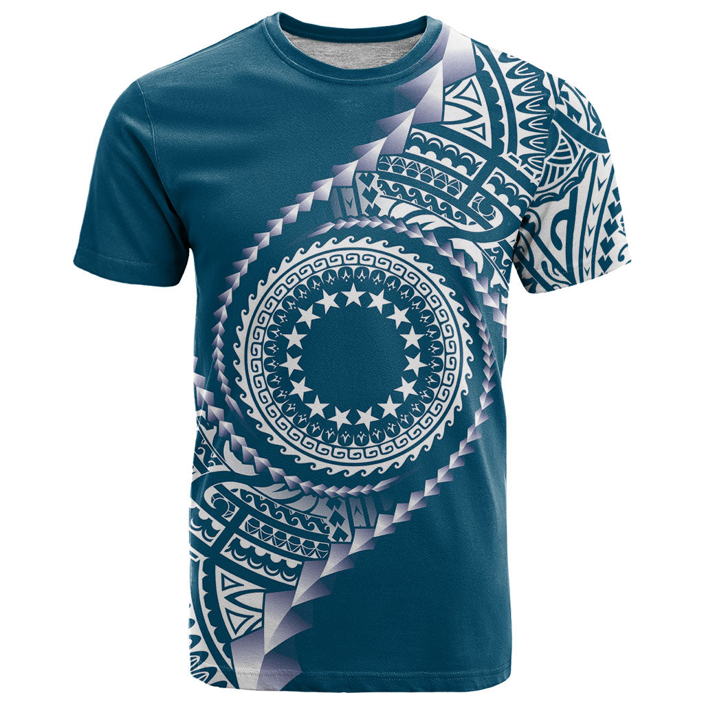 Cook Islands Gospel Day T Shirt Blue Tribal Curves