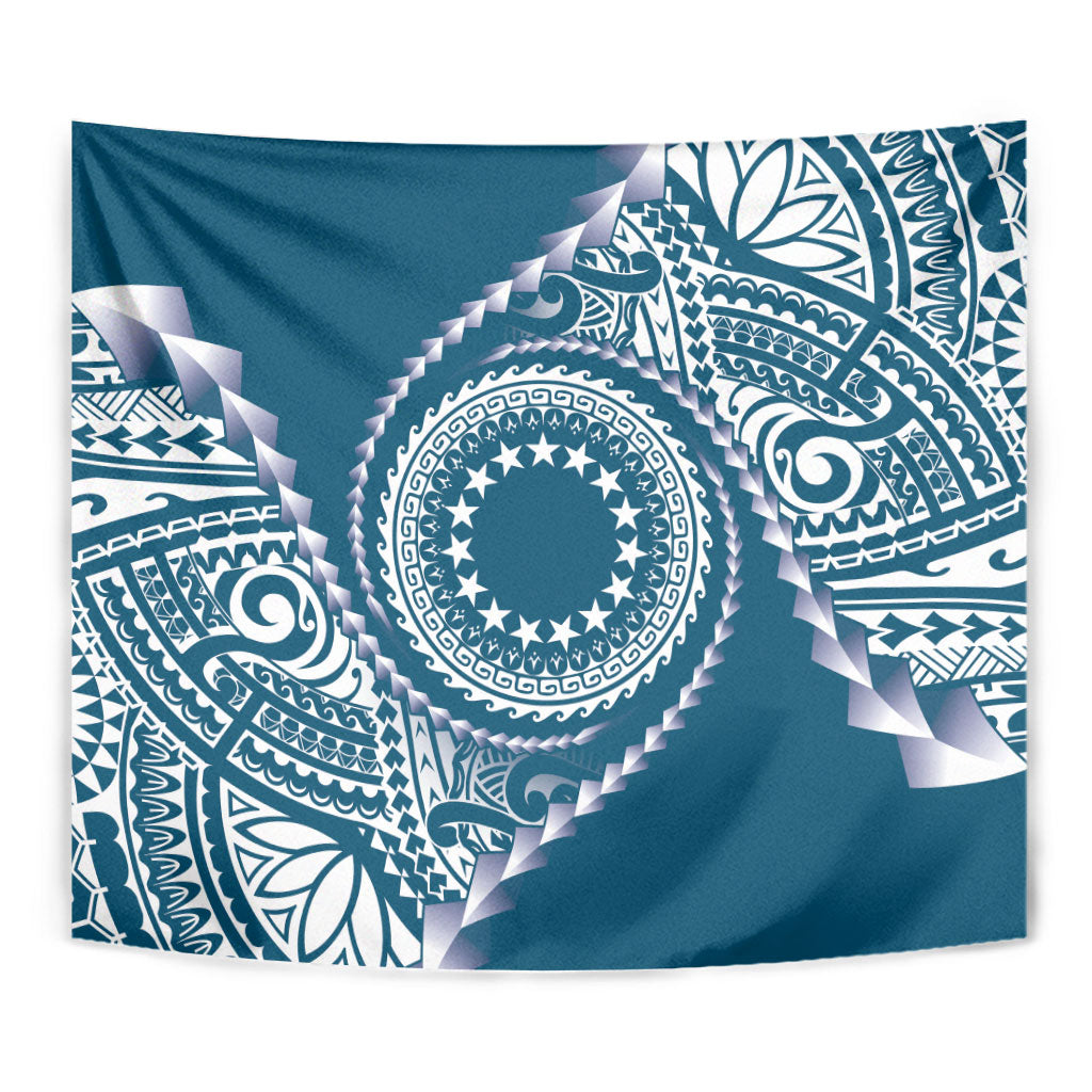 Cook Islands Gospel Day Tapestry Blue Tribal Curves