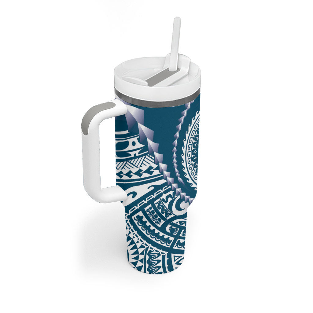Cook Islands Gospel Day Tumbler With Handle Blue Tribal Curves