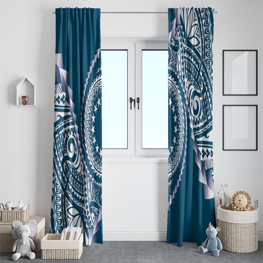 Cook Islands Gospel Day Window Curtain Blue Tribal Curves