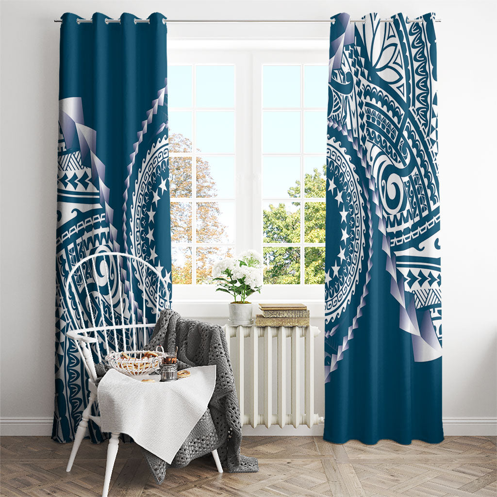 Cook Islands Gospel Day Window Curtain Blue Tribal Curves
