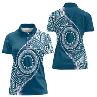 Cook Islands Gospel Day Women Polo Shirt Blue Tribal Curves