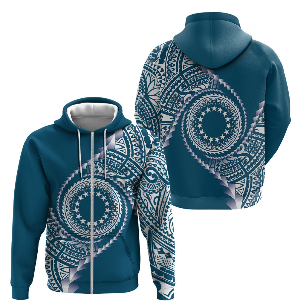 Cook Islands Gospel Day Zip Hoodie Blue Tribal Curves