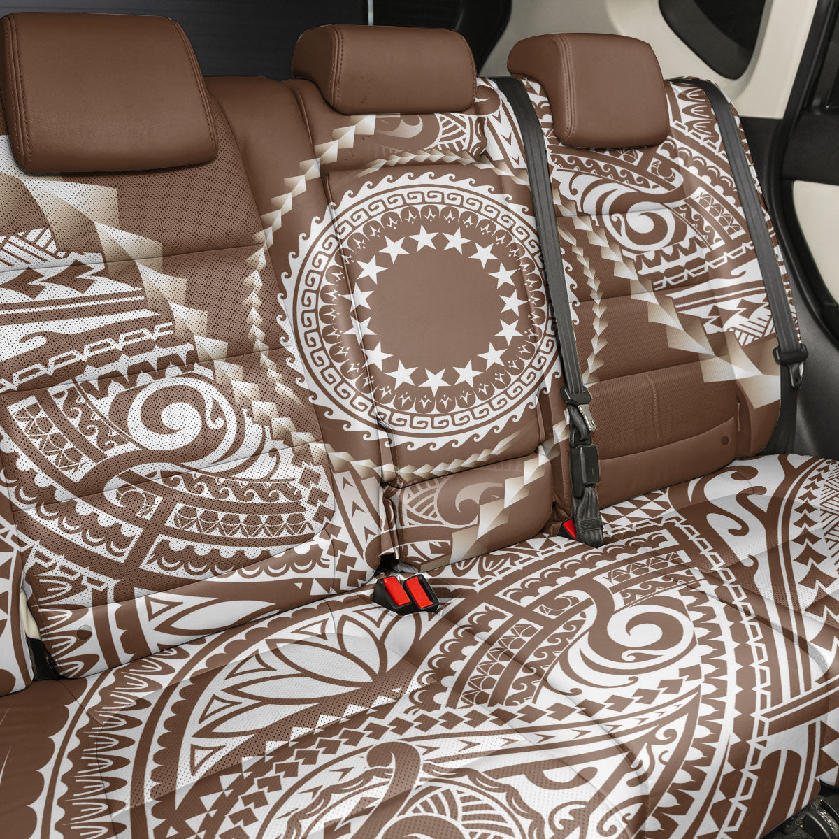 Cook Islands Gospel Day Back Car Seat Cover Brown Tribal Curves