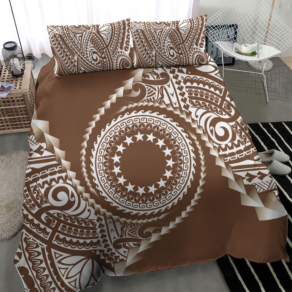 Cook Islands Gospel Day Bedding Set Brown Tribal Curves