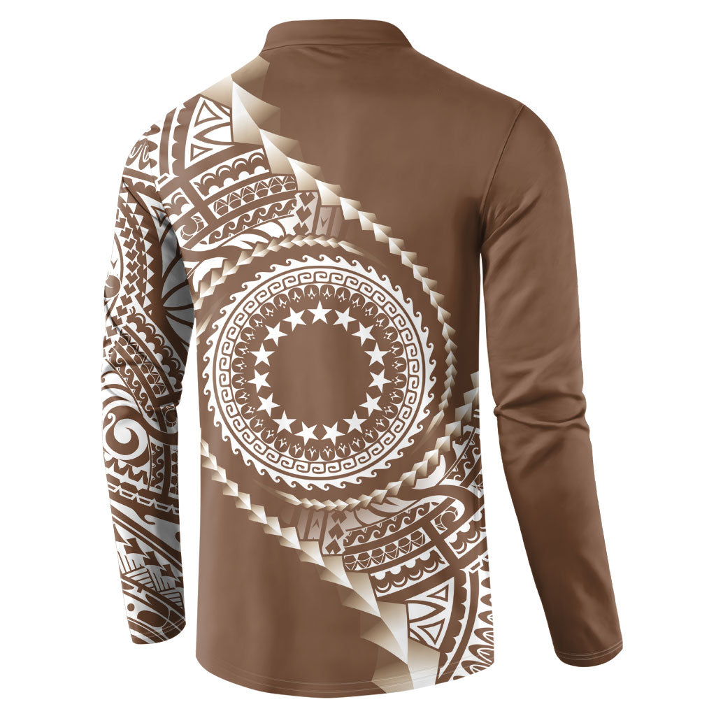 Cook Islands Gospel Day Button Sweatshirt Brown Tribal Curves