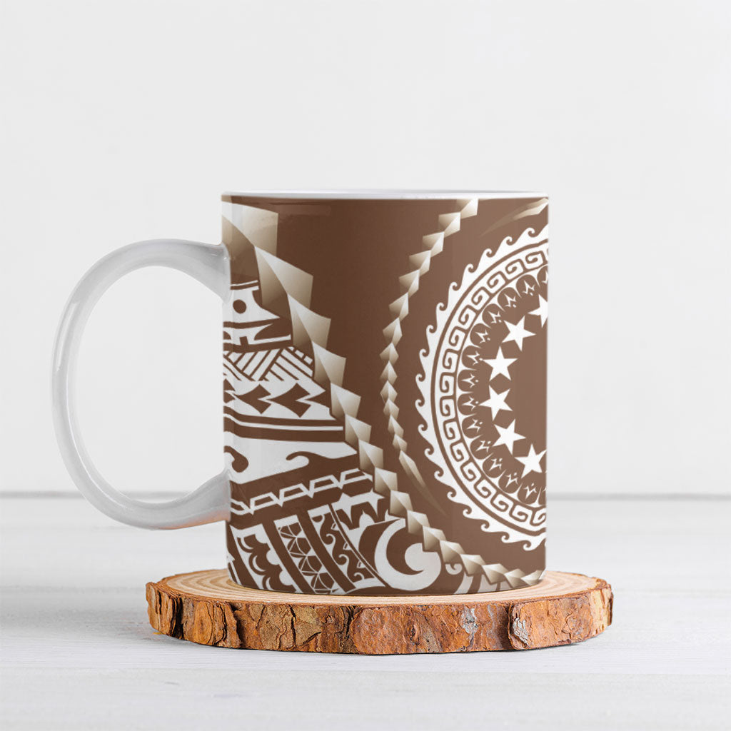 Cook Islands Gospel Day Ceramic Mug Brown Tribal Curves LT05 Brown - Polynesian Pride
