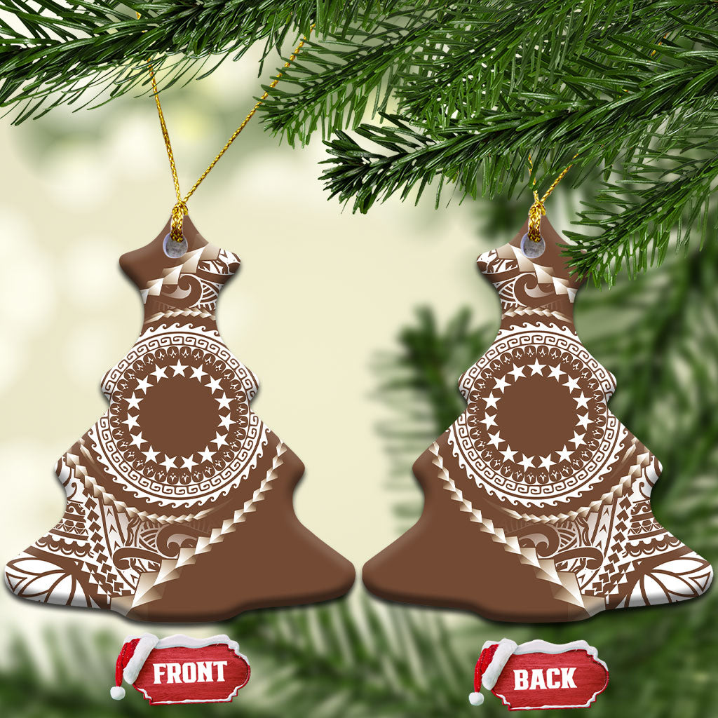 Cook Islands Gospel Day Ceramic Ornament Brown Tribal Curves LT05 Christmas Tree Brown - Polynesian Pride