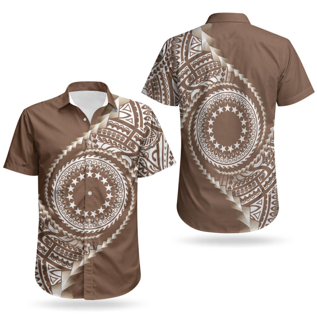 Cook Islands Gospel Day Couples Matching Long Sleeve Bodycon Dress and Hawaiian Shirt Brown Tribal Curves