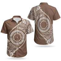 Cook Islands Gospel Day Couples Matching Off Shoulder Short Dress and Hawaiian Shirt Brown Tribal Curves