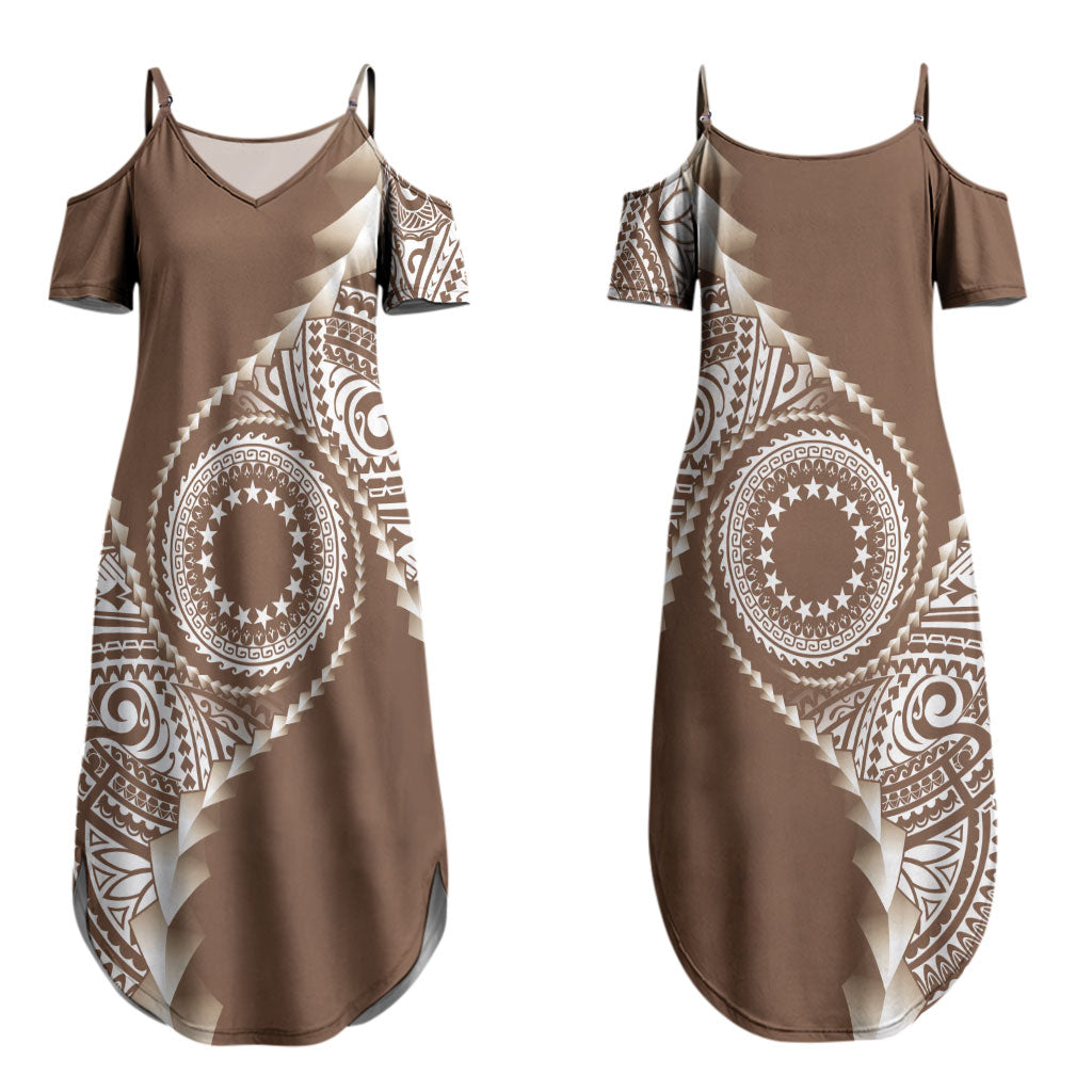 Cook Islands Gospel Day Couples Matching Summer Maxi Dress and Hawaiian Shirt Brown Tribal Curves