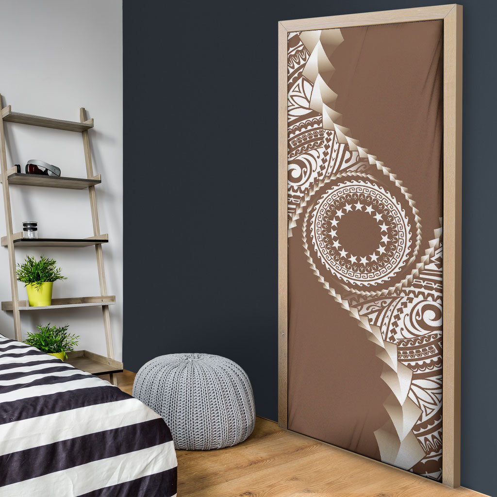 Cook Islands Gospel Day Door Cover Brown Tribal Curves
