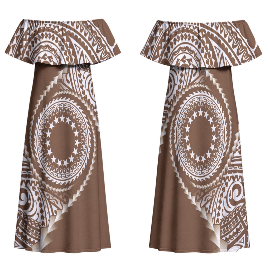 Cook Islands Gospel Day Family Matching Off Shoulder Maxi Dress and Hawaiian Shirt Brown Tribal Curves
