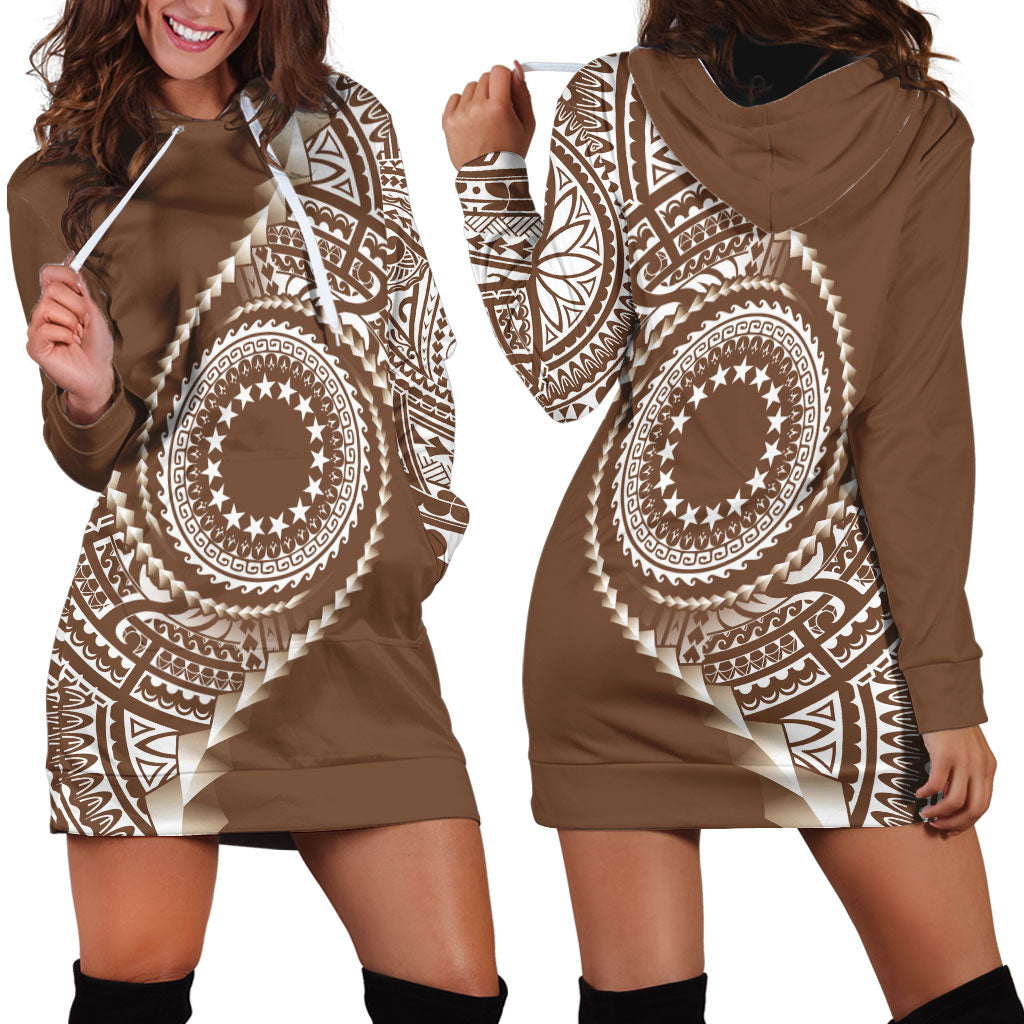 Cook Islands Gospel Day Hoodie Dress Brown Tribal Curves
