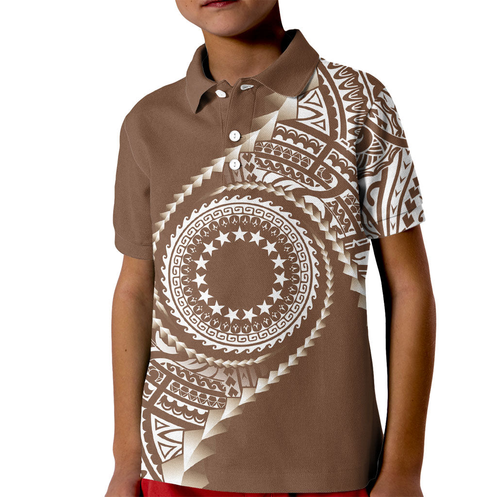 Cook Islands Gospel Day Kid Polo Shirt Brown Tribal Curves