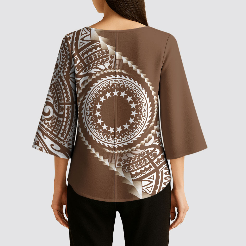 Cook Islands Gospel Day Kimono Sleeve Blouse Brown Tribal Curves