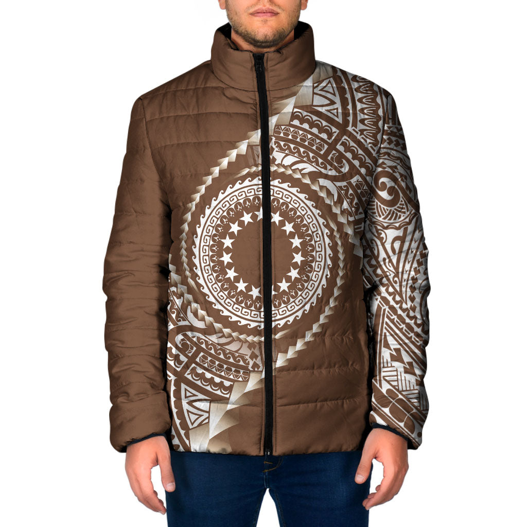 Cook Islands Gospel Day Padded Jacket Brown Tribal Curves LT05 Men Brown - Polynesian Pride