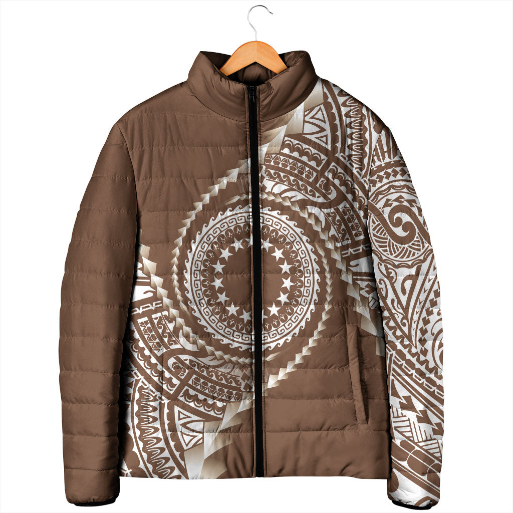 Cook Islands Gospel Day Padded Jacket Brown Tribal Curves